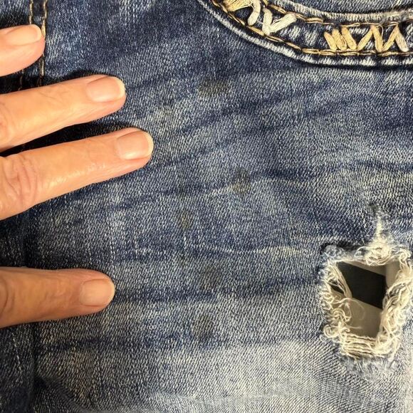 Rock Revival Deshaw Jeans Mens 34x30.5 Straight Distressed Large Stitching*Read* - Picture 8 of 8